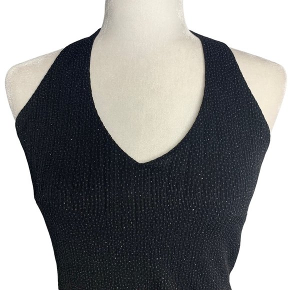 Vintage Y2K Xscape Cropped Halter Top S Black Metallic Button Neck Lined - Picture 2 of 7
